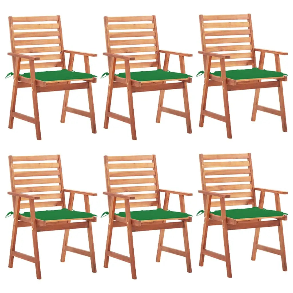 vidaXL Patio Dining Chairs Outdoor Patio Chair with Cushions Solid Wood Acacia - Green / 6 pcs - Dining Chairs
