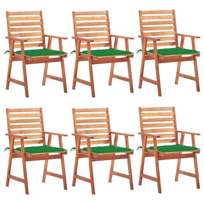 vidaXL Patio Dining Chairs Outdoor Patio Chair with Cushions Solid Wood Acacia - Green / 6 pcs - Dining Chairs