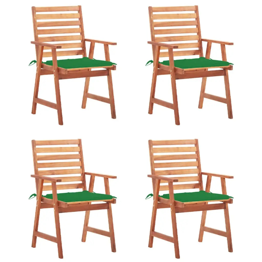 vidaXL Patio Dining Chairs Outdoor Patio Chair with Cushions Solid Wood Acacia - Green / 4 pcs - Dining Chairs