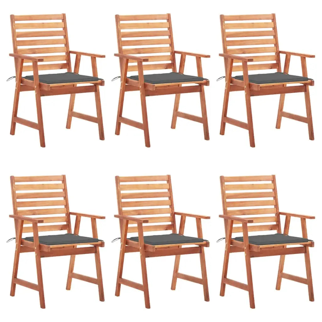 vidaXL Patio Dining Chairs Outdoor Patio Chair with Cushions Solid Wood Acacia - Anthracite / 6 pcs - Dining Chairs