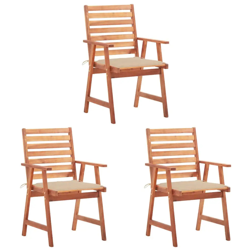 vidaXL Patio Dining Chairs Outdoor Patio Chair with Cushions Solid Wood Acacia - Beige / 3 pcs - Dining Chairs
