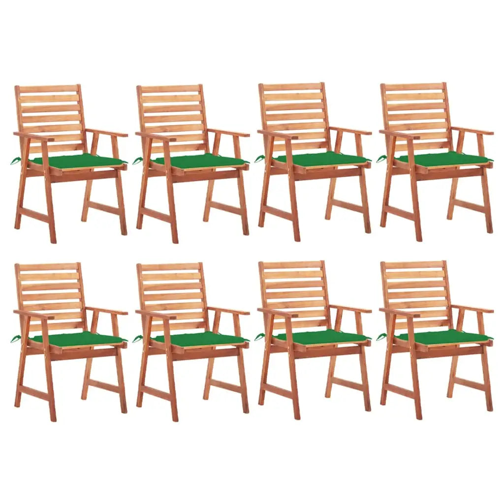 vidaXL Patio Dining Chairs Outdoor Patio Chair with Cushions Solid Wood Acacia - Green / 8 pcs - Dining Chairs