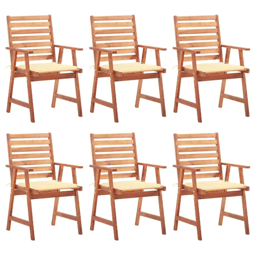 vidaXL Patio Dining Chairs Outdoor Patio Chair with Cushions Solid Wood Acacia - Cream / 6 pcs - Dining Chairs