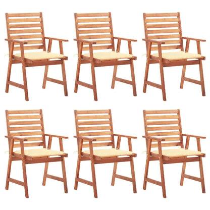 vidaXL Patio Dining Chairs Outdoor Patio Chair with Cushions Solid Wood Acacia - Cream / 6 pcs - Dining Chairs