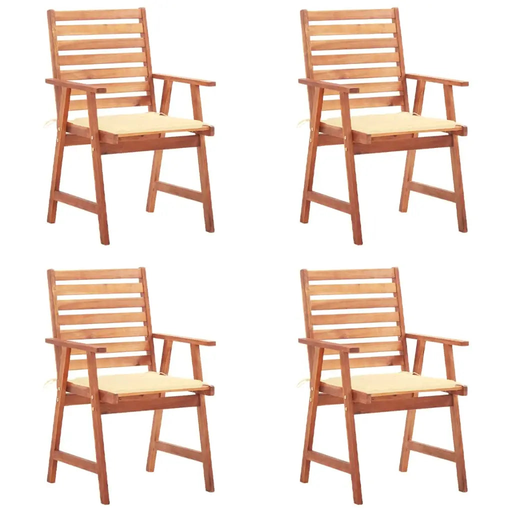 vidaXL Patio Dining Chairs Outdoor Patio Chair with Cushions Solid Wood Acacia - Cream / 4 pcs - Dining Chairs