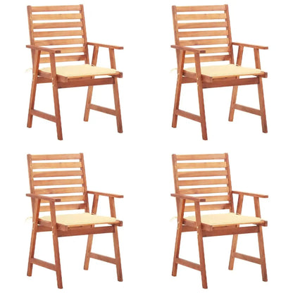 vidaXL Patio Dining Chairs Outdoor Patio Chair with Cushions Solid Wood Acacia - Cream / 4 pcs - Dining Chairs