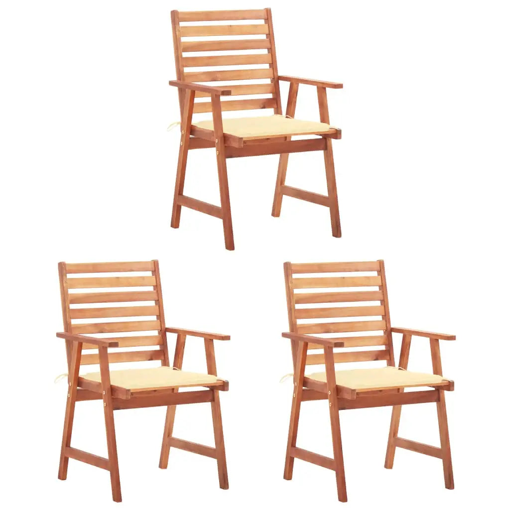 vidaXL Patio Dining Chairs Outdoor Patio Chair with Cushions Solid Wood Acacia - Cream / 3 pcs - Dining Chairs