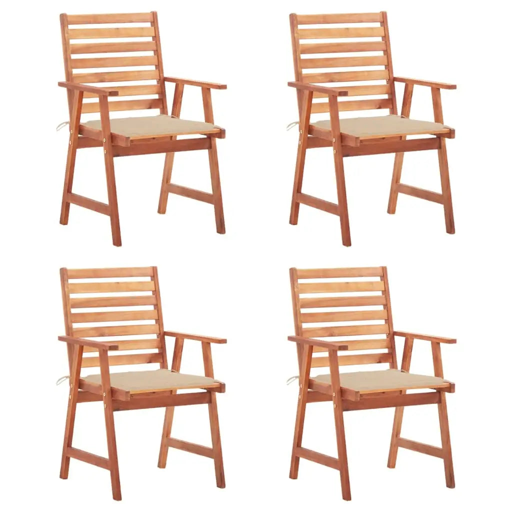 vidaXL Patio Dining Chairs Outdoor Patio Chair with Cushions Solid Wood Acacia - Beige / 4 pcs - Dining Chairs