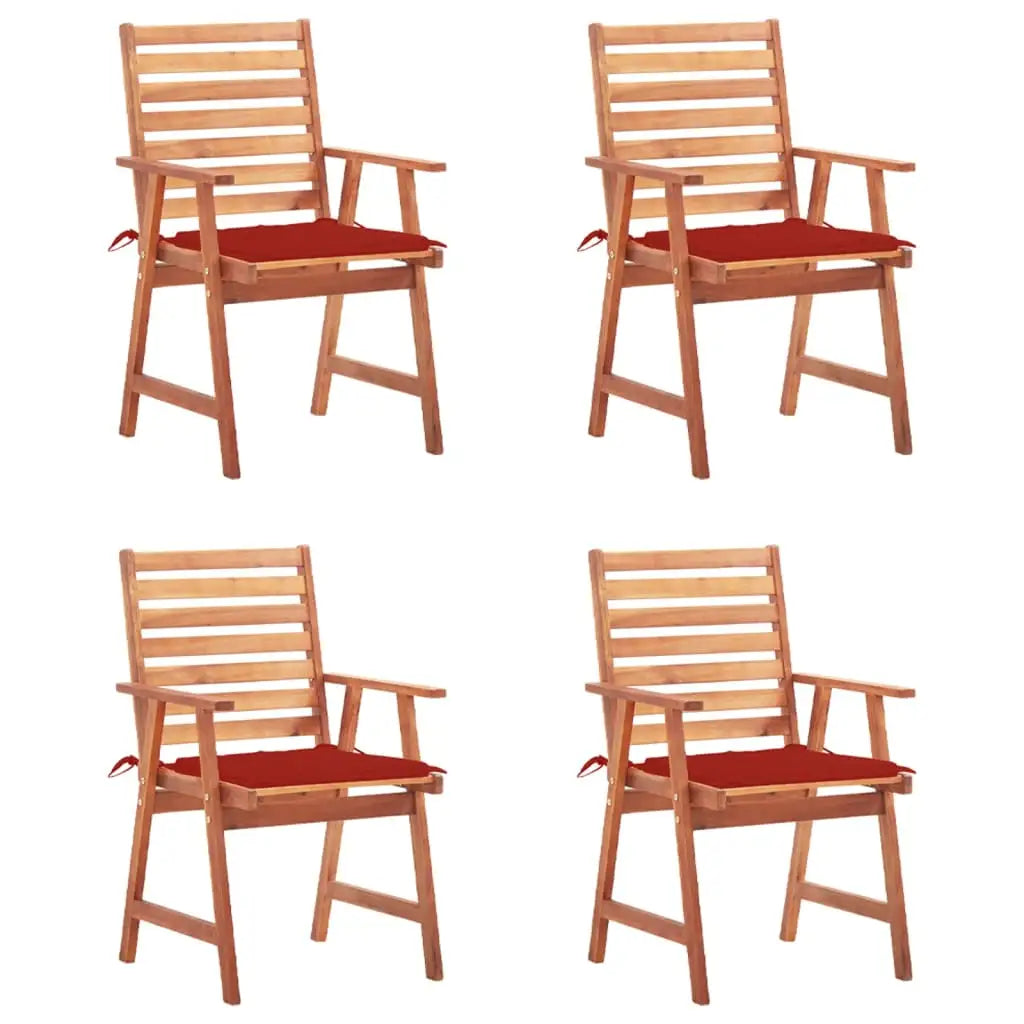 vidaXL Patio Dining Chairs Outdoor Patio Chair with Cushions Solid Wood Acacia - Red / 4 pcs - Dining Chairs