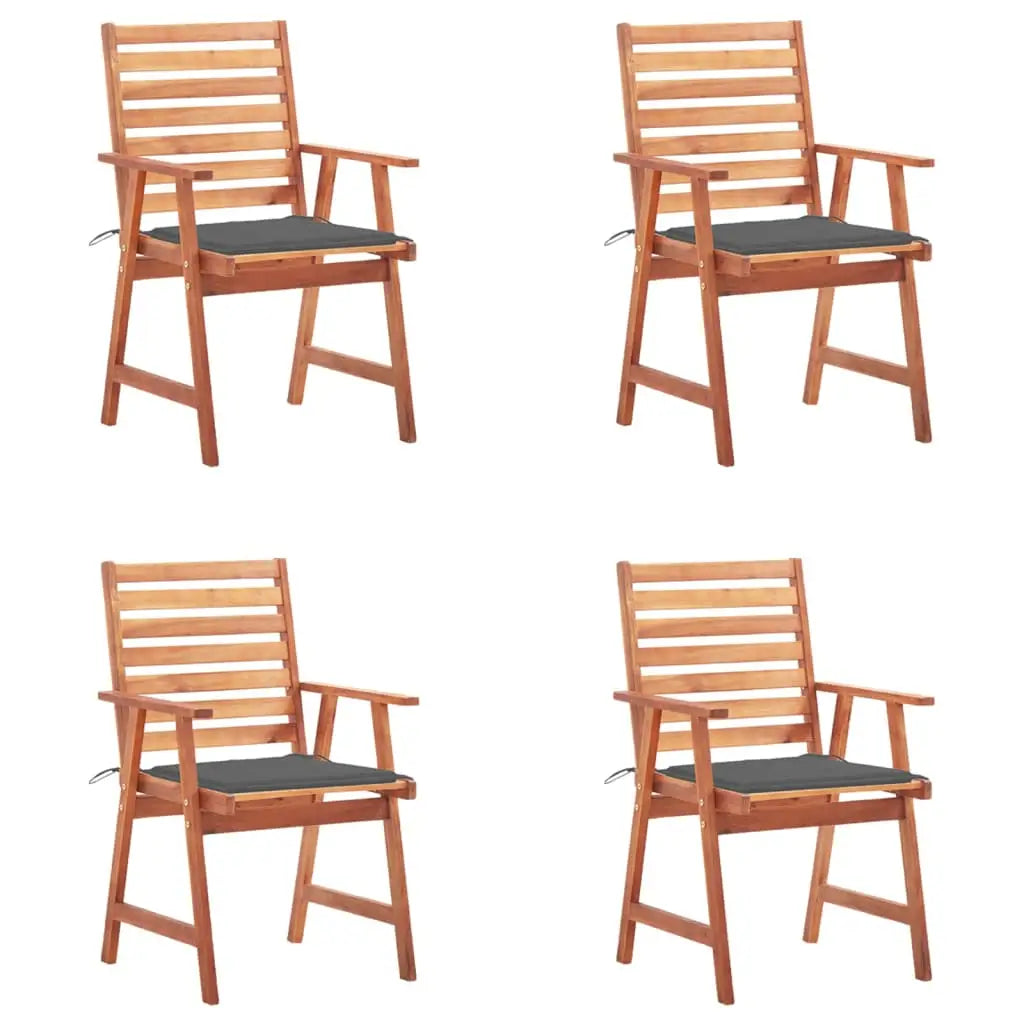vidaXL Patio Dining Chairs Outdoor Patio Chair with Cushions Solid Wood Acacia - Anthracite / 4 pcs - Dining Chairs