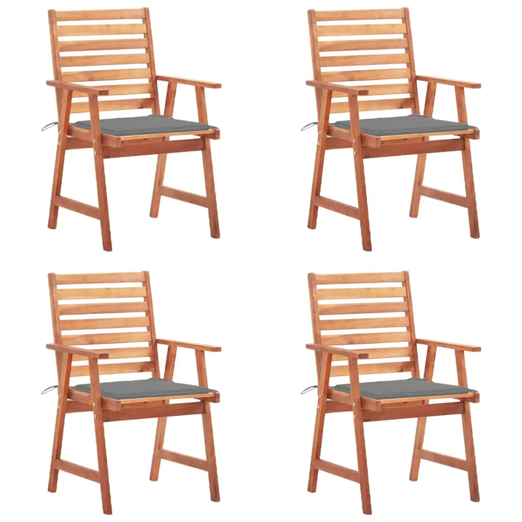 vidaXL Patio Dining Chairs Outdoor Patio Chair with Cushions Solid Wood Acacia - Gray / 4 pcs - Dining Chairs