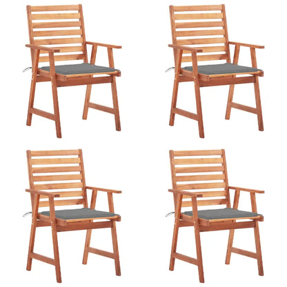 vidaXL Patio Dining Chairs Outdoor Patio Chair with Cushions Solid Wood Acacia - Gray / 4 pcs - Dining Chairs