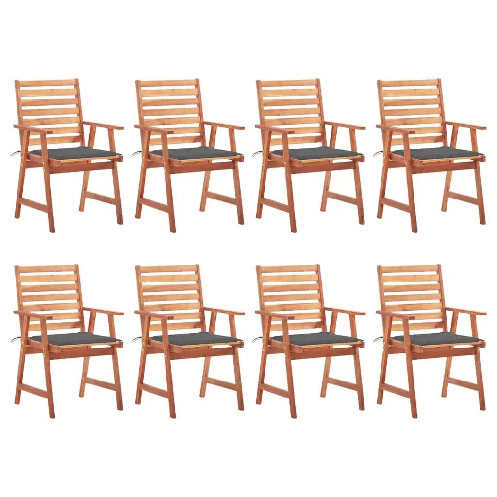 vidaXL Patio Dining Chairs Outdoor Patio Chair with Cushions Solid Wood Acacia - Anthracite / 8 pcs - Dining Chairs