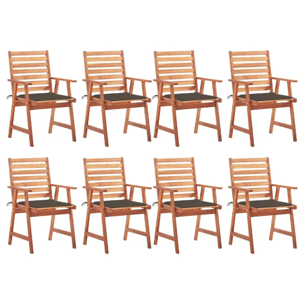 vidaXL Patio Dining Chairs Outdoor Patio Chair with Cushions Solid Wood Acacia - Taupe / 8 pcs - Dining Chairs
