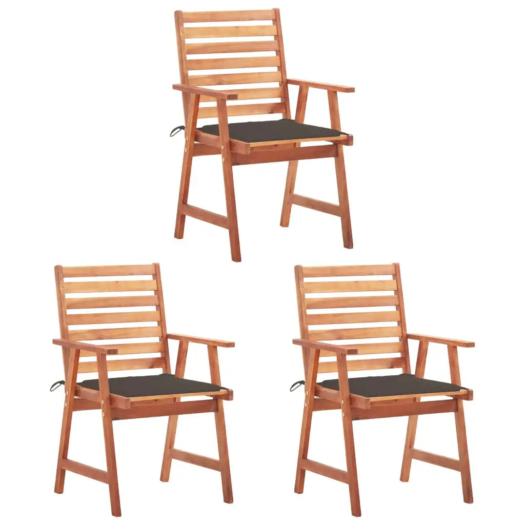 vidaXL Patio Dining Chairs Outdoor Patio Chair with Cushions Solid Wood Acacia - Taupe / 3 pcs - Dining Chairs
