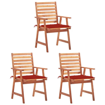vidaXL Patio Dining Chairs Outdoor Patio Chair with Cushions Solid Wood Acacia - Red / 3 pcs - Dining Chairs