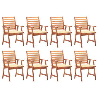 vidaXL Patio Dining Chairs Outdoor Patio Chair with Cushions Solid Wood Acacia - Cream / 8 pcs - Dining Chairs