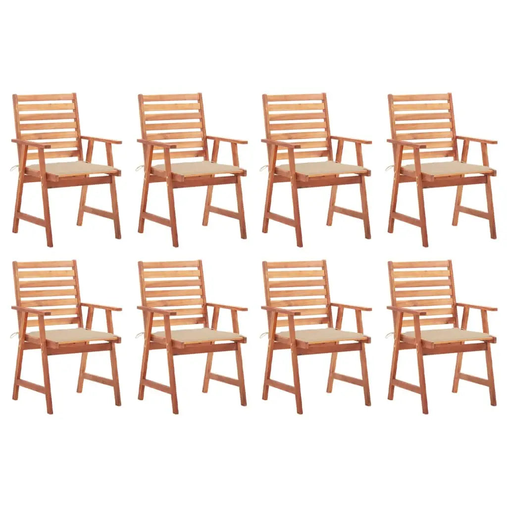 vidaXL Patio Dining Chairs Outdoor Patio Chair with Cushions Solid Wood Acacia - Beige / 8 pcs - Dining Chairs