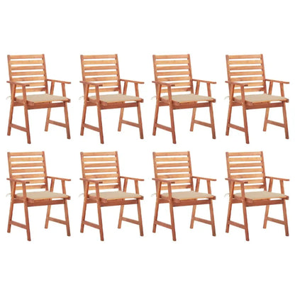 vidaXL Patio Dining Chairs Outdoor Patio Chair with Cushions Solid Wood Acacia - Beige / 8 pcs - Dining Chairs