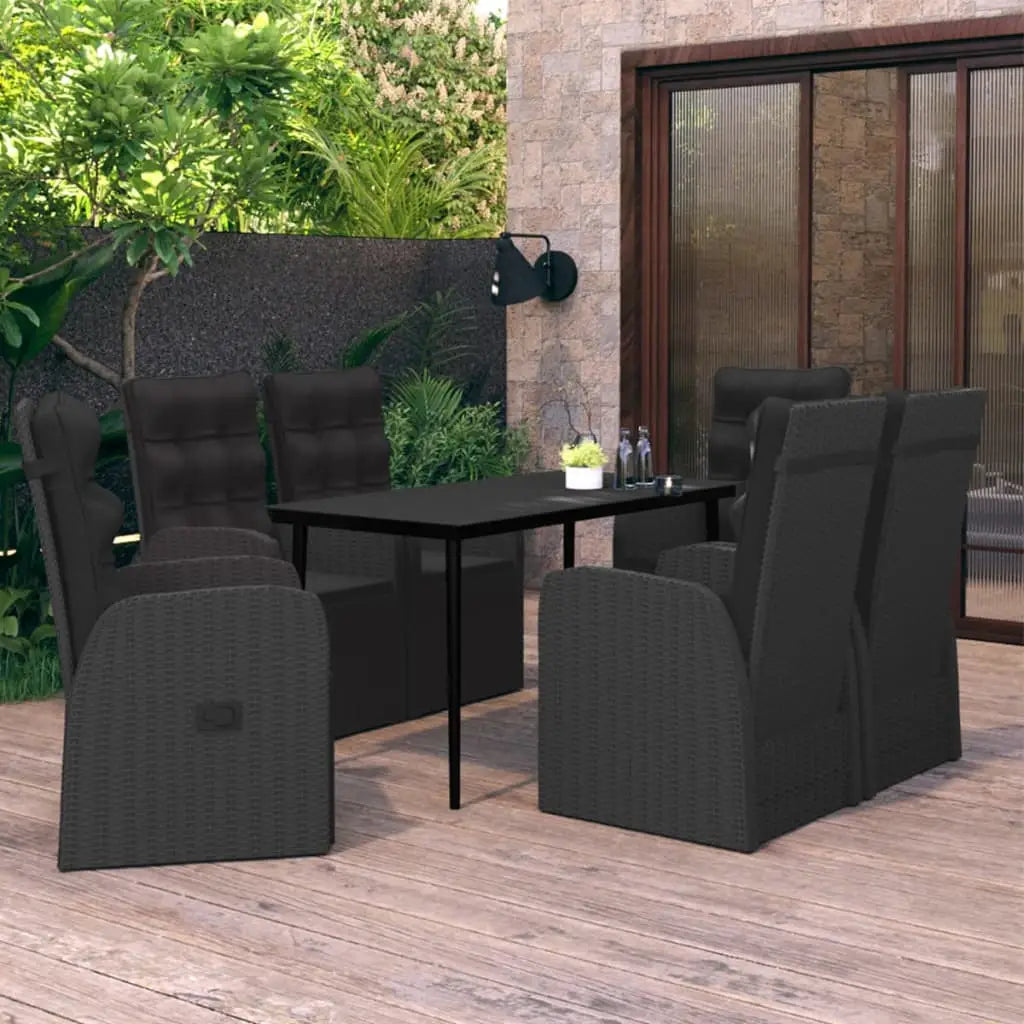 vidaXL Patio Dining Set 7 Piece with Cushions Garden Furniture Black/Gray - Dining Set