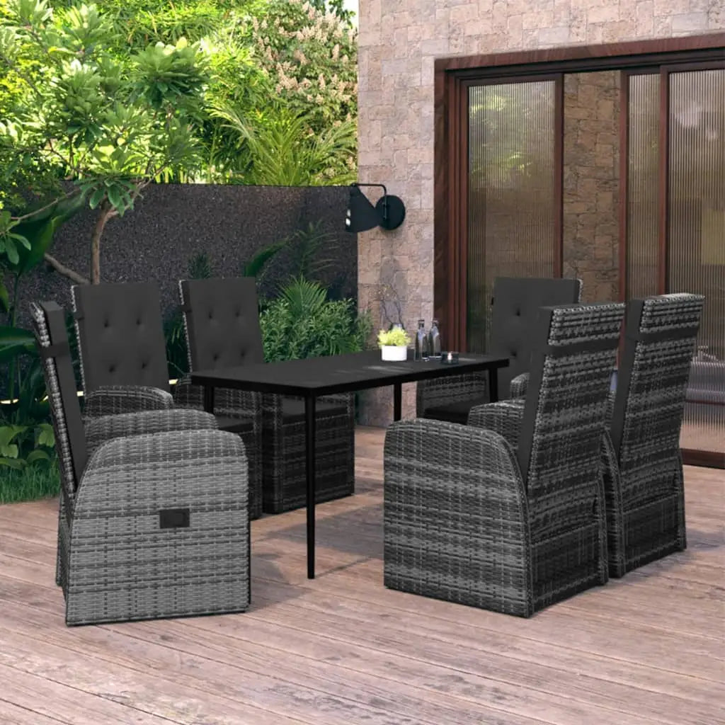 vidaXL Patio Dining Set 7 Piece with Cushions Garden Furniture Black/Gray - Gray / 7 piece - Dining Set