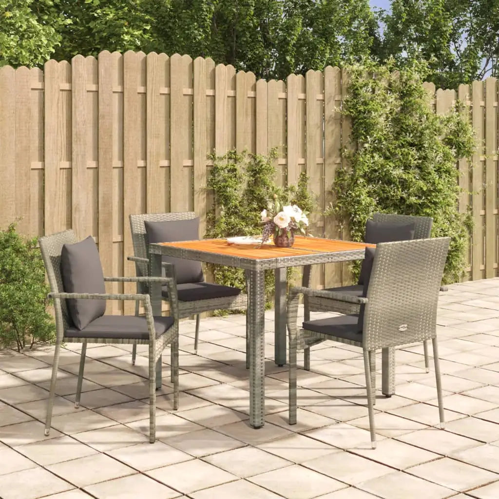 vidaXL Patio Dining Set Outdoor Conversation Set with Cushions Poly Rattan - Gray / 35.4’’ table length/ 5 piece