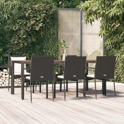 vidaXL Patio Dining Set Outdoor Conversation Set with Cushions Poly Rattan - Black / 74.8’’ table length/ 7 piece