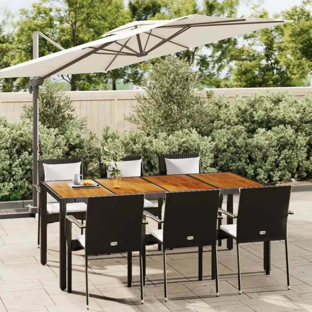 vidaXL Patio Dining Set Outdoor Conversation Set with Cushions Poly Rattan - Black / 74.8’’ table length/ 7 piece
