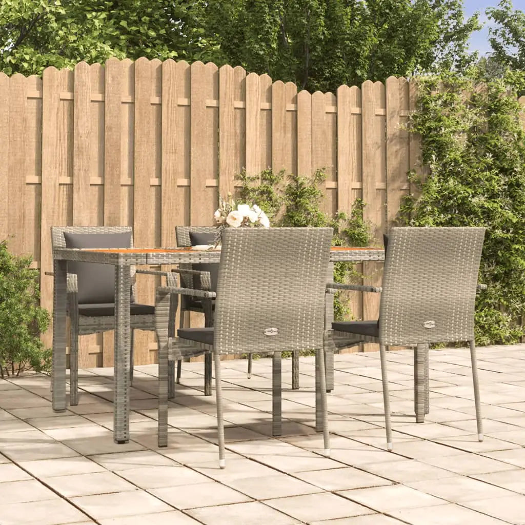 vidaXL Patio Dining Set Outdoor Conversation Set with Cushions Poly Rattan - Gray / 59.1’’ table length/ 5 piece