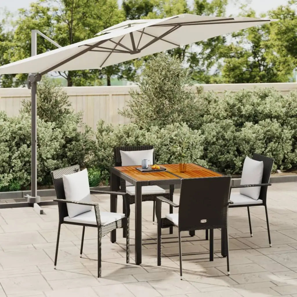 vidaXL Patio Dining Set Outdoor Conversation Set with Cushions Poly Rattan - Black / 35.4’’ table length/ 5 piece