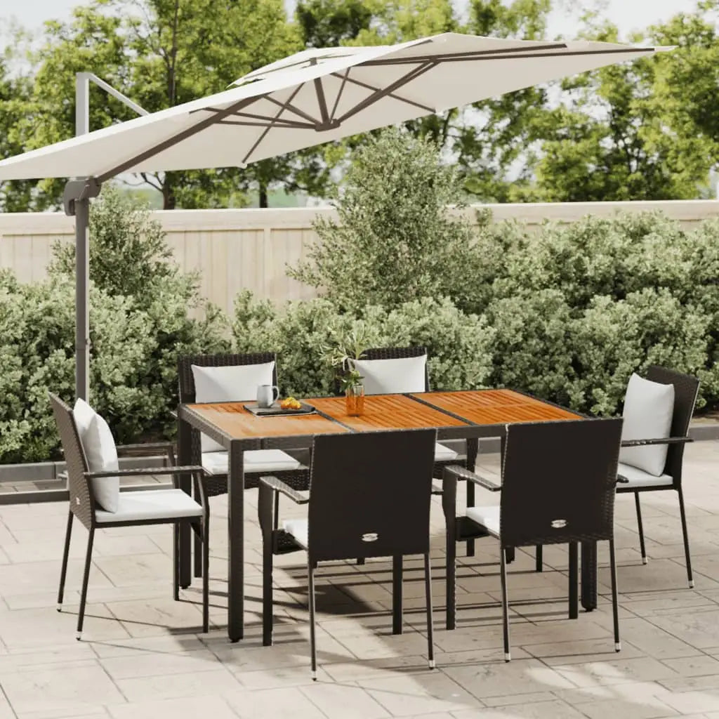 vidaXL Patio Dining Set Outdoor Conversation Set with Cushions Poly Rattan - Black / 59.1’’ table length/ 7 piece