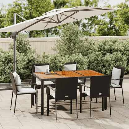 vidaXL Patio Dining Set Outdoor Conversation Set with Cushions Poly Rattan - Black / 59.1’’ table length/ 7 piece