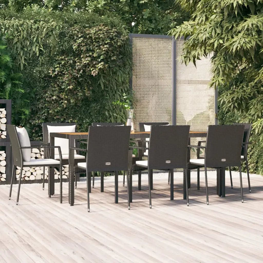 vidaXL Patio Dining Set Outdoor Conversation Set with Cushions Poly Rattan - Black / 74.8’’ table length/ 9 piece