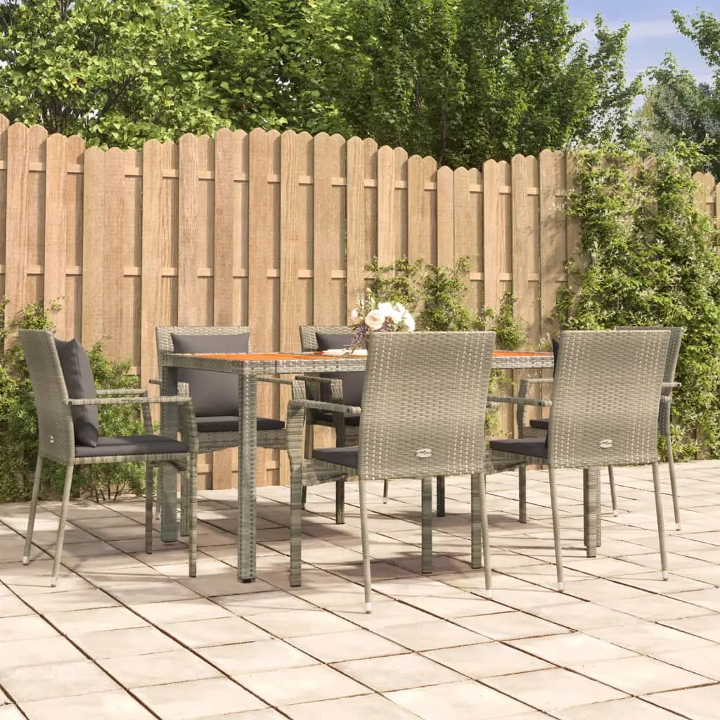 vidaXL Patio Dining Set Outdoor Conversation Set with Cushions Poly Rattan - Gray / 59.1’’ table length/ 7 piece