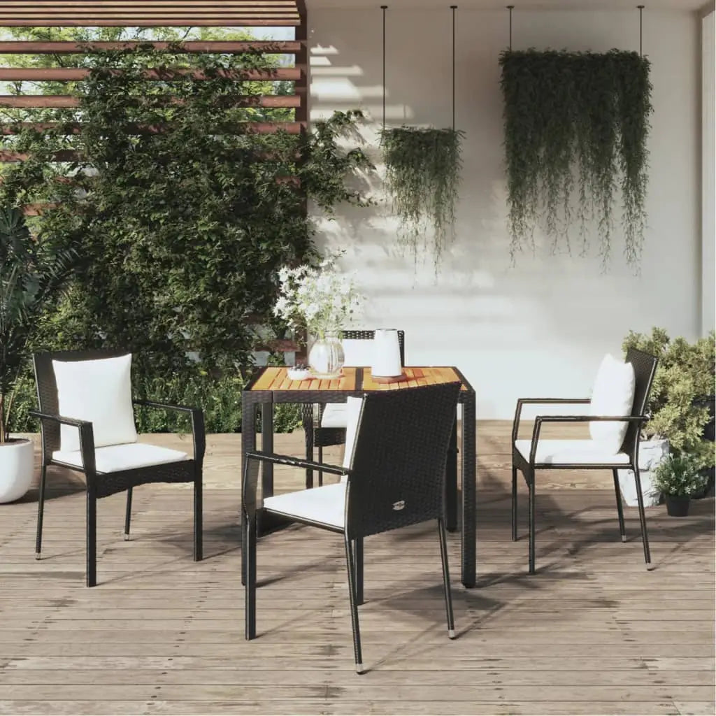 vidaXL Patio Dining Set Outdoor Conversation Set with Cushions Poly Rattan - Black / 35.4’’ table length/ 5 piece