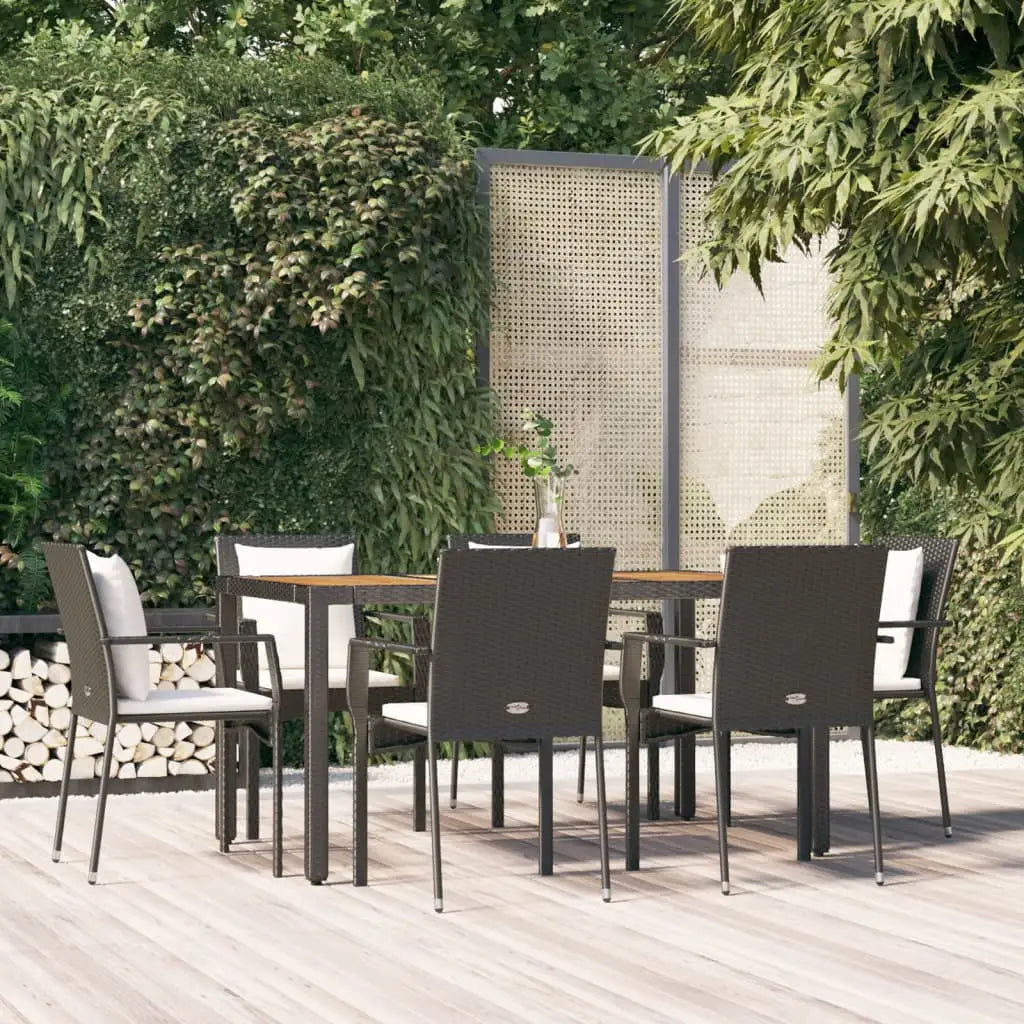 vidaXL Patio Dining Set Outdoor Conversation Set with Cushions Poly Rattan - Black / 59.1’’ table length/ 7 piece