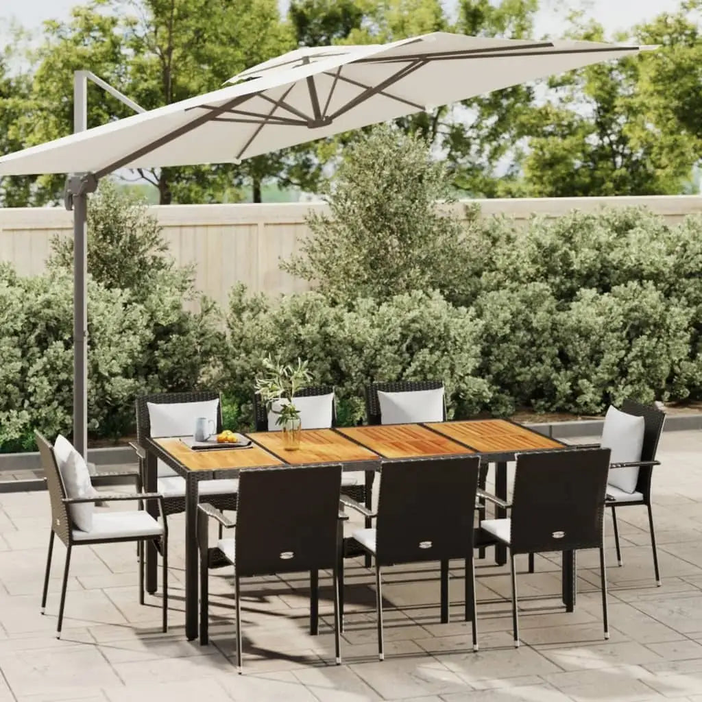 vidaXL Patio Dining Set Outdoor Conversation Set with Cushions Poly Rattan - Black / 74.8’’ table length/ 9 piece