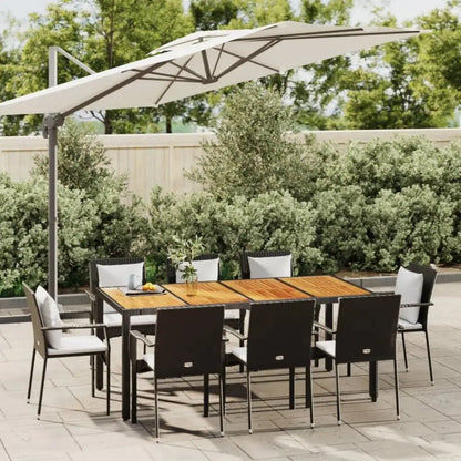 vidaXL Patio Dining Set Outdoor Conversation Set with Cushions Poly Rattan - Black / 74.8’’ table length/ 9 piece