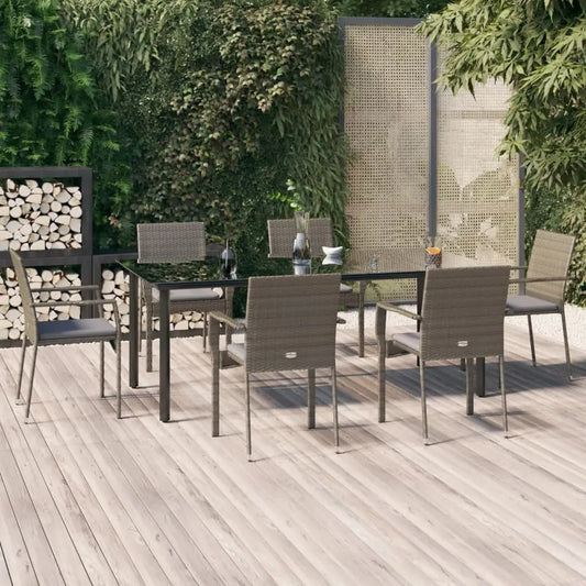 vidaXL Patio Dining Set Outdoor Rattan Wicker Table and Chair Set for Porch - Gray / 78.8’’ table length/ 7 piece