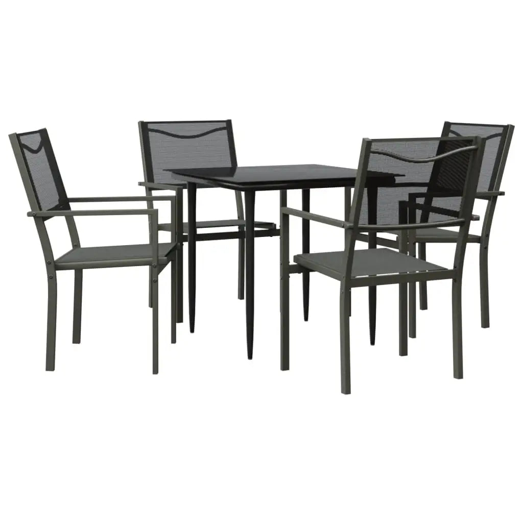 vidaXL Patio Dining Set Outdoor Table and Chair Black Steel and Textilene - Dining Set