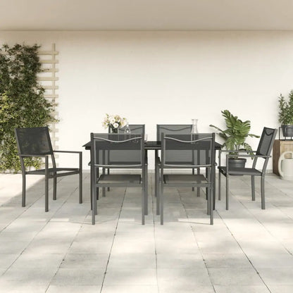 vidaXL Patio Dining Set Outdoor Table and Chair Black Steel and Textilene - 63’’ table length/ 7 piece - Dining Set