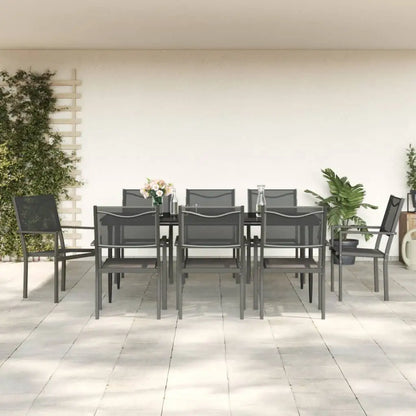 vidaXL Patio Dining Set Outdoor Table and Chair Black Steel and Textilene - 78.8’’ table length/ 9 piece - Dining Set