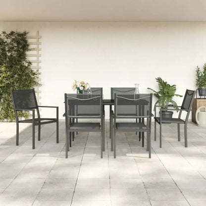 vidaXL Patio Dining Set Outdoor Table and Chair Black Steel and Textilene - 55.1’’ table length/ 7 piece - Dining Set