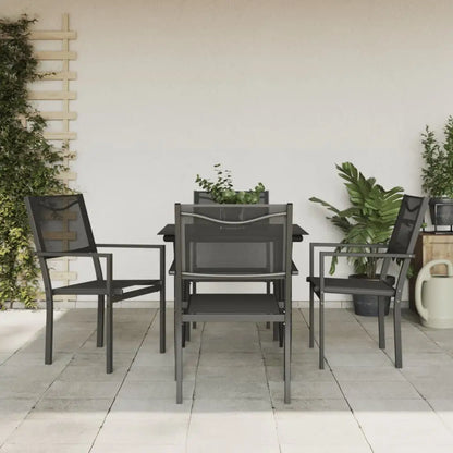 vidaXL Patio Dining Set Outdoor Table and Chair Black Steel and Textilene - 31.5’’ table length/ 5 piece - Dining Set