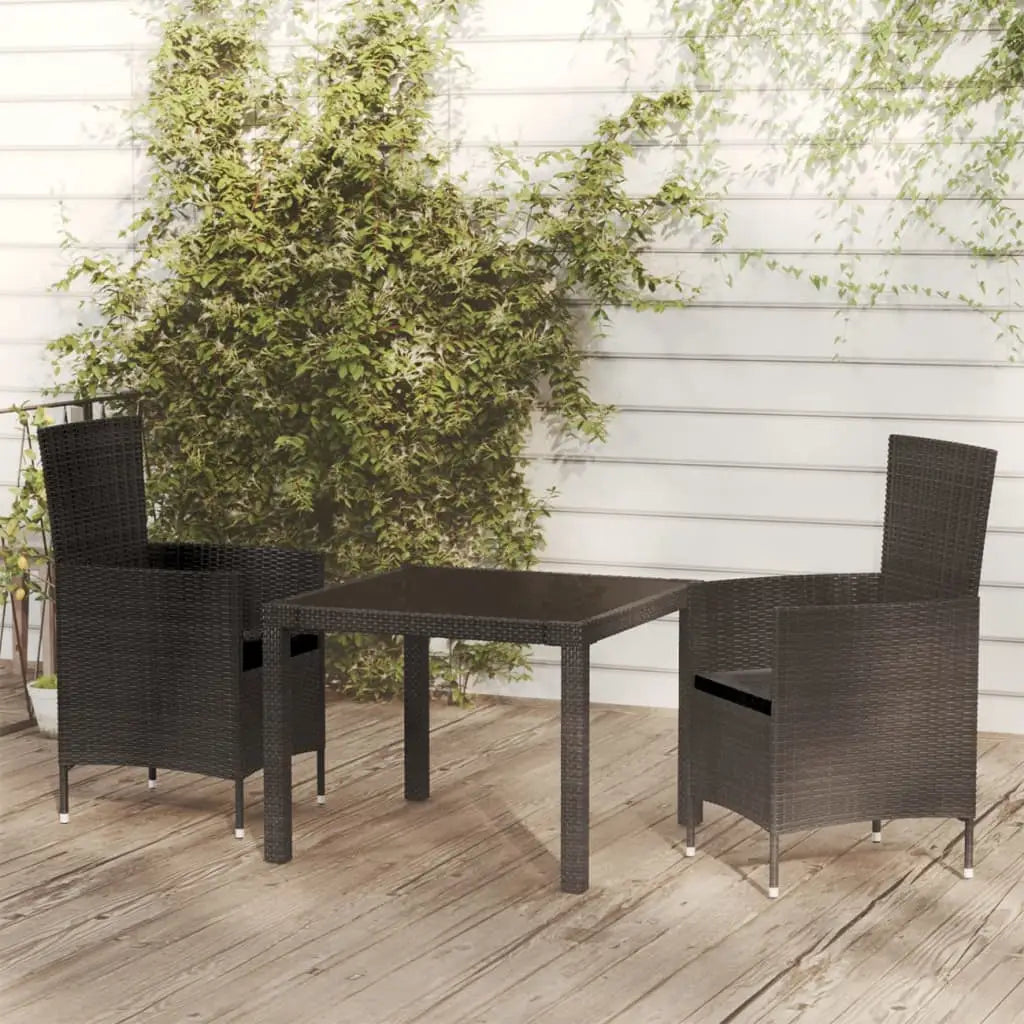 vidaXL Patio Dining Set Outdoor Dining Table and Chairs Poly Rattan Black - 35.4’’ table length/ 3 - Dining Set
