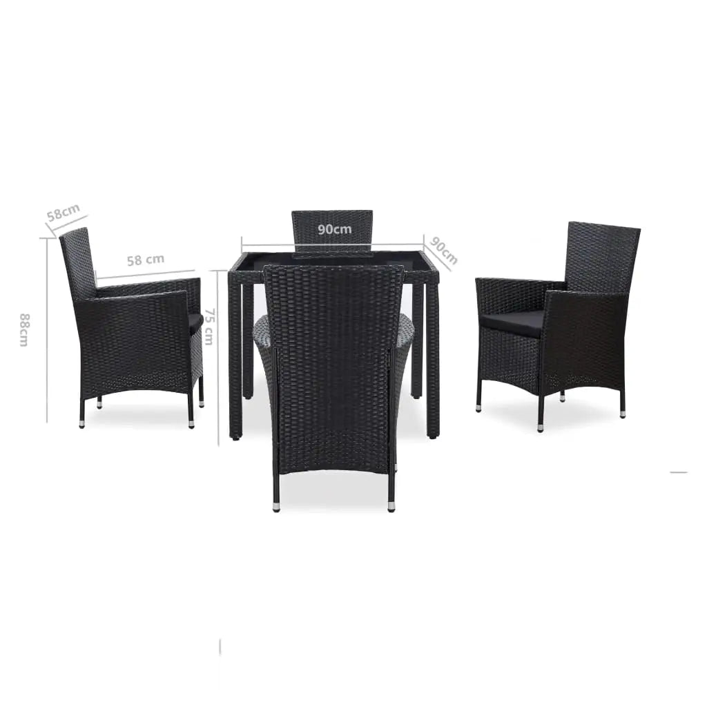 vidaXL Patio Dining Set Outdoor Dining Table and Chairs Poly Rattan Black - Dining Set
