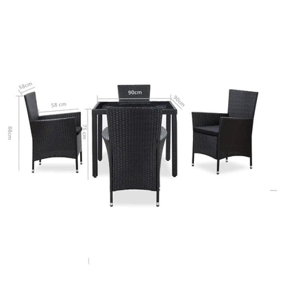 vidaXL Patio Dining Set Outdoor Dining Table and Chairs Poly Rattan Black - Dining Set