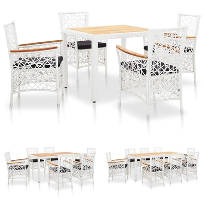 vidaXL Patio Dining Set Outdoor Dining Table and Chairs Poly Rattan White - 5 - Outdoor Dining Set