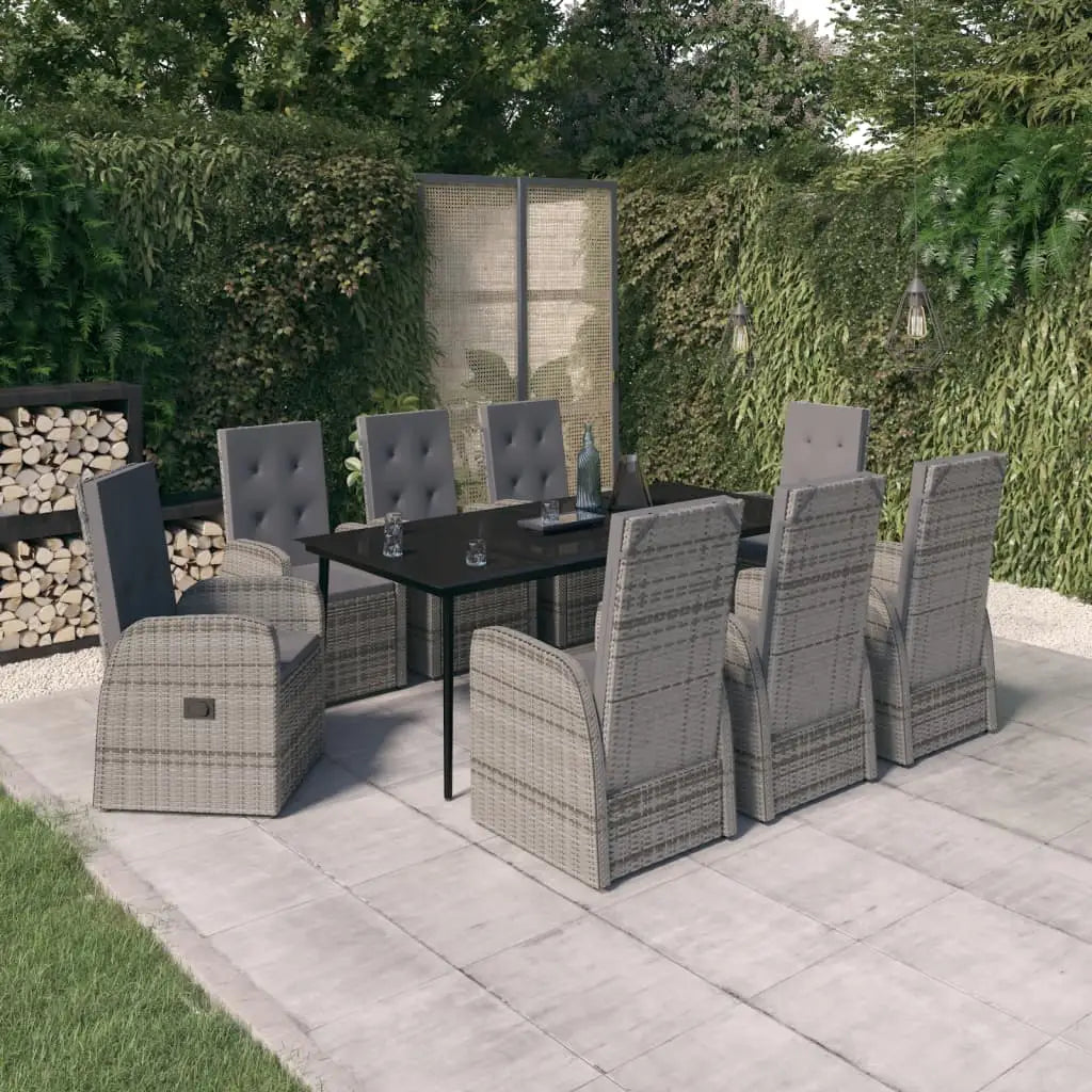 vidaXL Patio Dining Set Seat 3/5/7 Piece Black/Gray 31.5’’/55.1’’ Table Length - Gray / 78.8’’ table length/ 9 piece