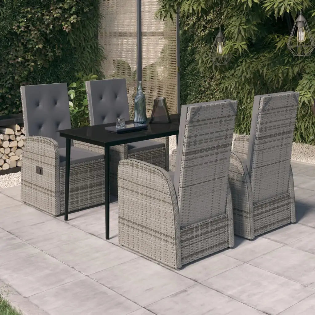 vidaXL Patio Dining Set Seat 3/5/7 Piece Black/Gray 31.5’’/55.1’’ Table Length - Gray / 55.1’’ table length/ 5 piece